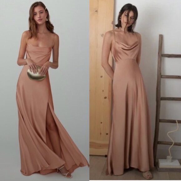 Fame and Partners Dress Rosabel Maxi Gown Satin Cowl Neck in Rose Pink